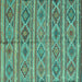 Square Machine Washable Oriental Turquoise Traditional Area Rugs, wshcon808turq