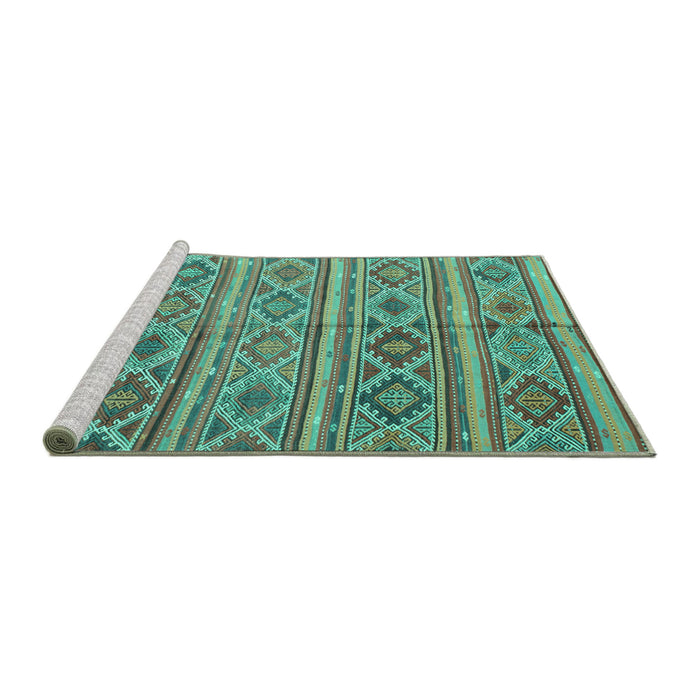 Sideview of Machine Washable Oriental Turquoise Traditional Area Rugs, wshcon808turq