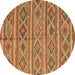 Round Machine Washable Oriental Brown Traditional Rug, wshcon808brn