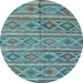 Round Machine Washable Oriental Light Blue Traditional Rug, wshcon808lblu