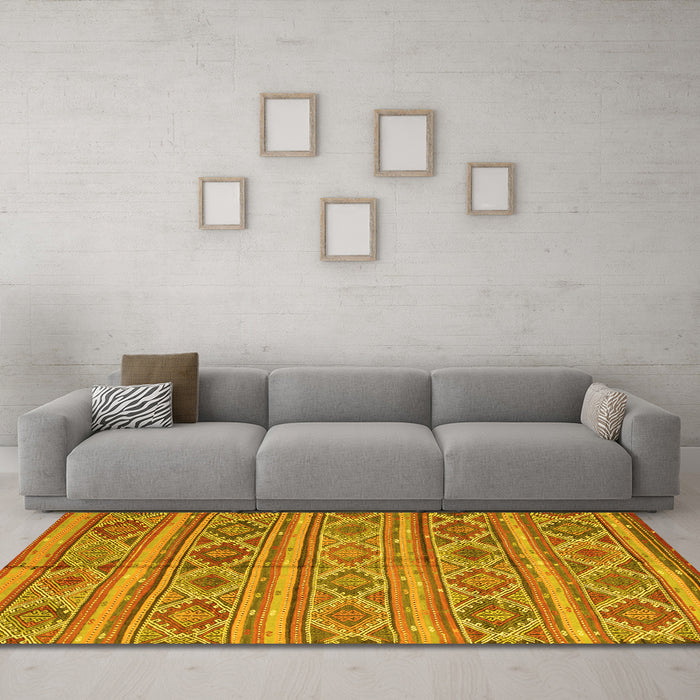 Machine Washable Oriental Yellow Traditional Rug in a Living Room, wshcon808yw