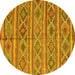 Round Machine Washable Oriental Yellow Traditional Rug, wshcon808yw