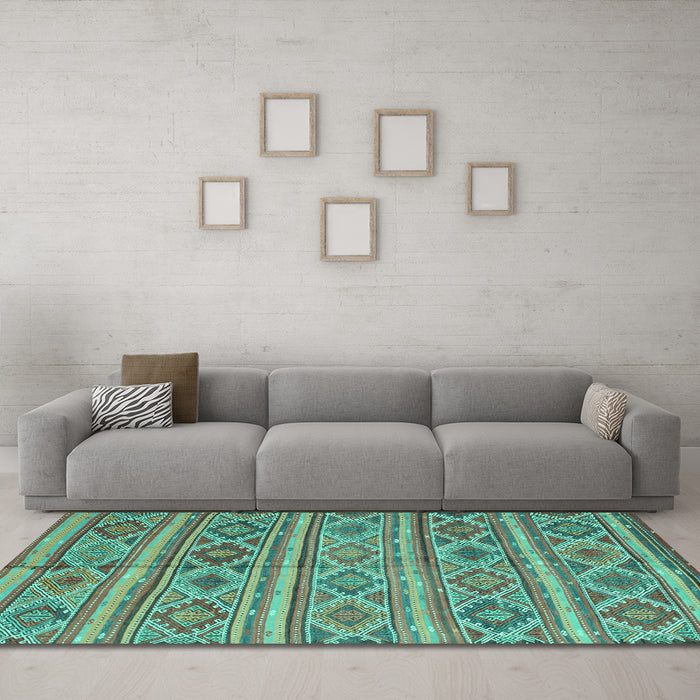 Machine Washable Oriental Turquoise Traditional Area Rugs in a Living Room,, wshcon808turq