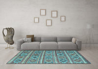 Machine Washable Oriental Light Blue Traditional Rug, wshcon808lblu