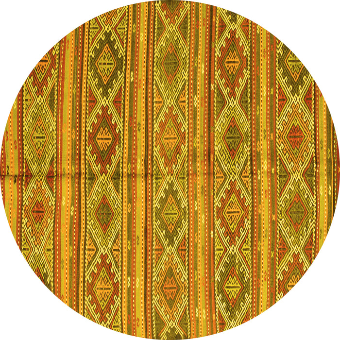 Round Oriental Yellow Traditional Rug, con808yw