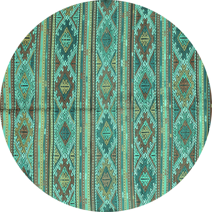 Round Machine Washable Oriental Turquoise Traditional Area Rugs, wshcon808turq