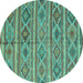 Round Machine Washable Oriental Turquoise Traditional Area Rugs, wshcon808turq