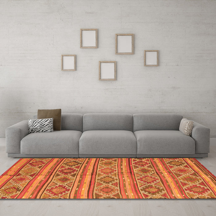 Machine Washable Oriental Orange Traditional Area Rugs in a Living Room, wshcon808org