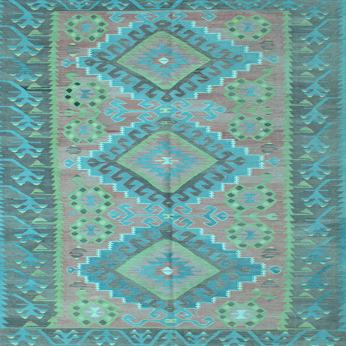 Square Machine Washable Oriental Light Blue Traditional Rug, wshcon809lblu