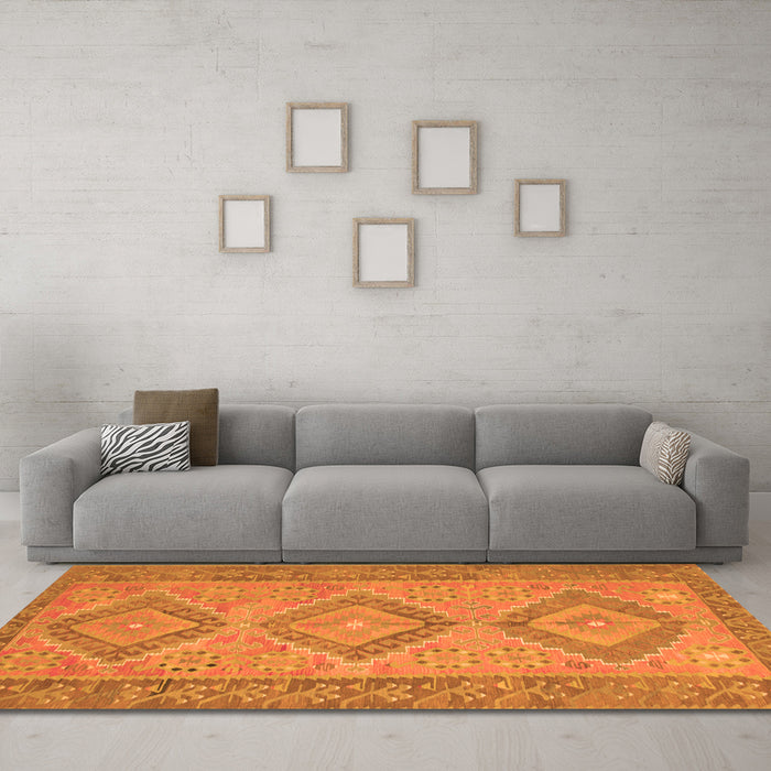 Machine Washable Oriental Orange Traditional Area Rugs in a Living Room, wshcon809org