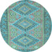 Round Oriental Light Blue Traditional Rug, con809lblu