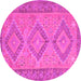 Round Machine Washable Oriental Pink Traditional Rug, wshcon809pnk