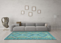 Machine Washable Oriental Light Blue Traditional Rug, wshcon809lblu