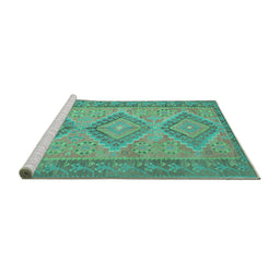 Sideview of Machine Washable Oriental Turquoise Traditional Area Rugs, wshcon809turq