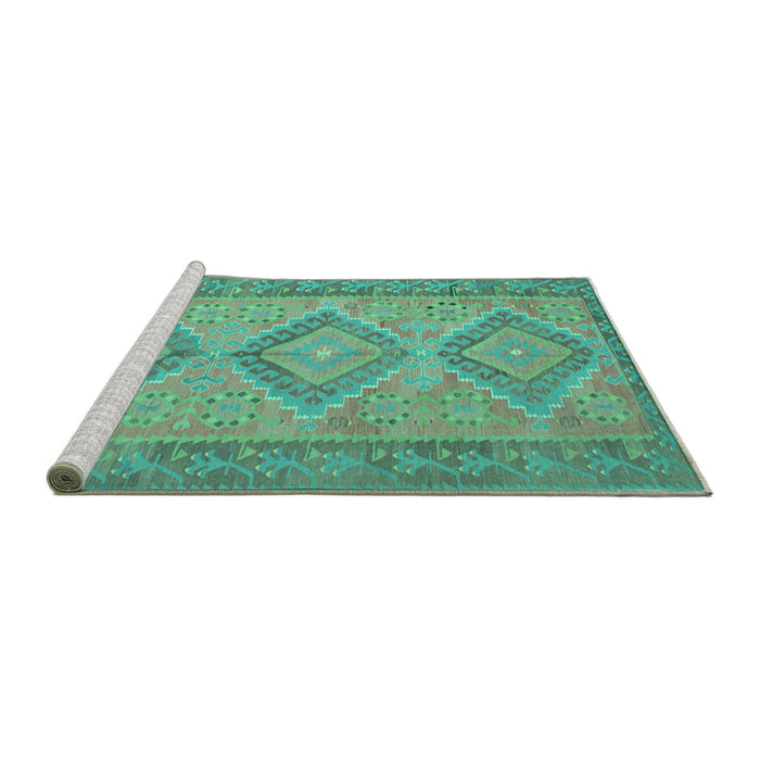 Sideview of Machine Washable Oriental Turquoise Traditional Area Rugs, wshcon809turq