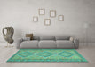 Machine Washable Oriental Turquoise Traditional Area Rugs in a Living Room,, wshcon809turq