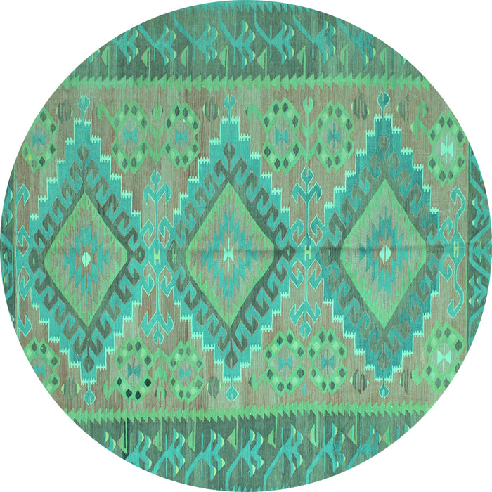 Round Machine Washable Oriental Turquoise Traditional Area Rugs, wshcon809turq