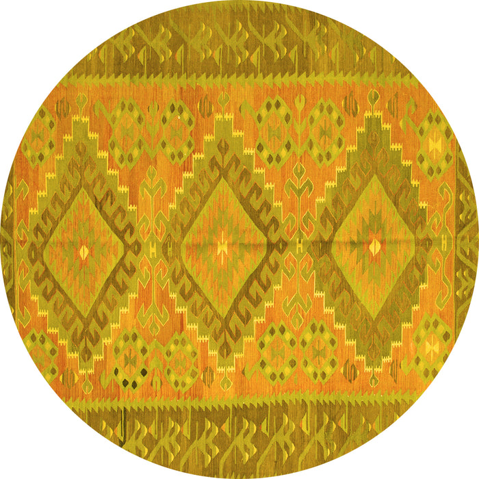 Round Machine Washable Oriental Yellow Traditional Rug, wshcon809yw