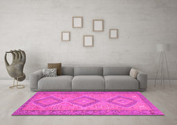 Machine Washable Oriental Pink Traditional Rug in a Living Room, wshcon809pnk