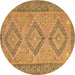 Round Machine Washable Oriental Brown Traditional Rug, wshcon809brn