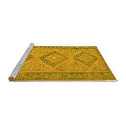 Sideview of Machine Washable Oriental Yellow Traditional Rug, wshcon809yw