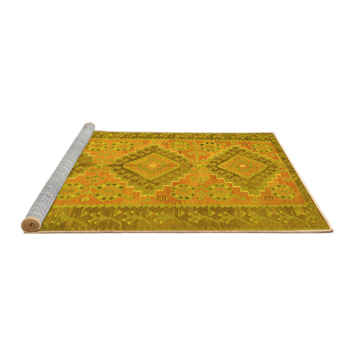 Sideview of Machine Washable Oriental Yellow Traditional Rug, wshcon809yw