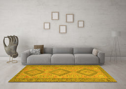 Machine Washable Oriental Yellow Traditional Rug in a Living Room, wshcon809yw