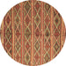 Round Machine Washable Oriental Brown Traditional Rug, wshcon810brn