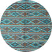 Round Machine Washable Oriental Light Blue Traditional Rug, wshcon810lblu