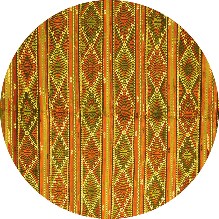 Round Machine Washable Oriental Yellow Traditional Rug, wshcon810yw