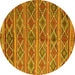 Round Machine Washable Oriental Yellow Traditional Rug, wshcon810yw