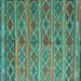 Square Machine Washable Oriental Turquoise Traditional Area Rugs, wshcon810turq