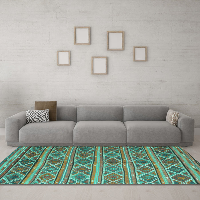 Machine Washable Oriental Turquoise Traditional Area Rugs in a Living Room,, wshcon810turq