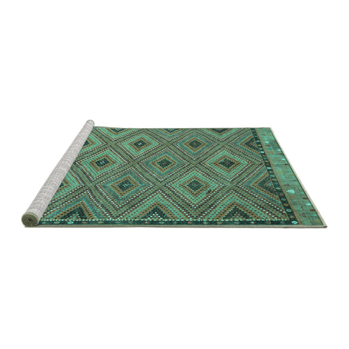 Sideview of Machine Washable Oriental Turquoise Traditional Area Rugs, wshcon811turq