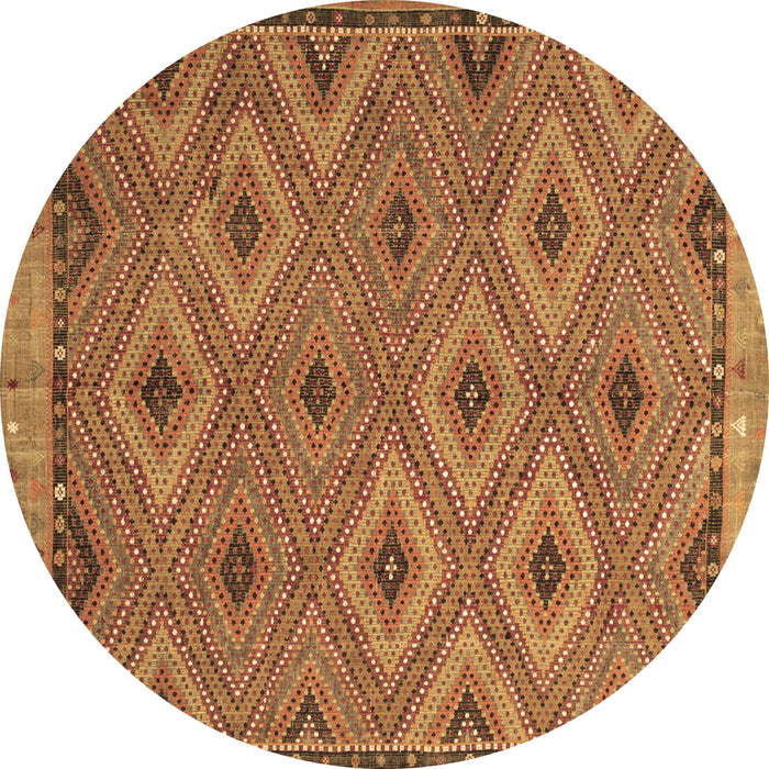 Round Machine Washable Oriental Brown Traditional Rug, wshcon811brn