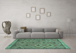 Machine Washable Oriental Turquoise Traditional Area Rugs in a Living Room,, wshcon811turq
