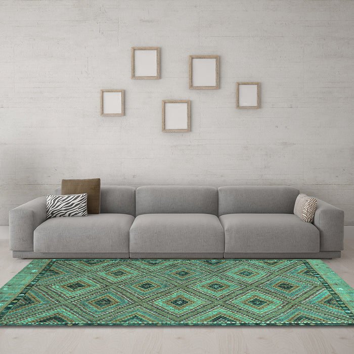 Machine Washable Oriental Turquoise Traditional Area Rugs in a Living Room,, wshcon811turq