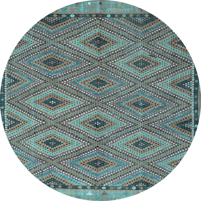 Round Machine Washable Oriental Light Blue Traditional Rug, wshcon811lblu