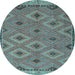 Round Machine Washable Oriental Light Blue Traditional Rug, wshcon811lblu