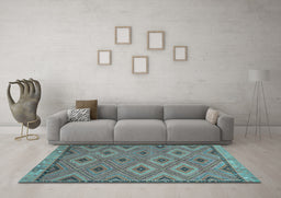 Machine Washable Oriental Light Blue Traditional Rug in a Living Room, wshcon811lblu