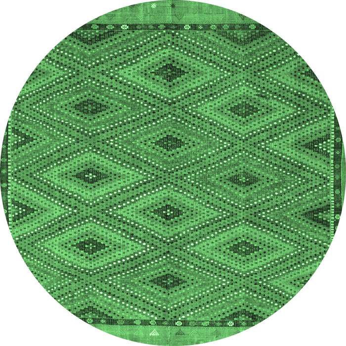 Round Machine Washable Oriental Emerald Green Traditional Area Rugs, wshcon811emgrn