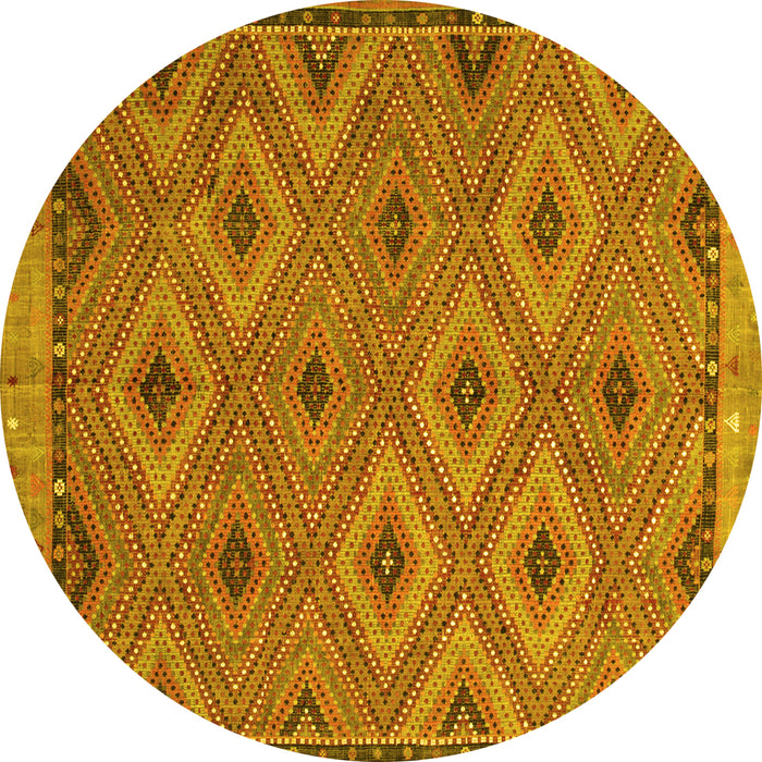 Round Machine Washable Oriental Yellow Traditional Rug, wshcon811yw