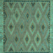 Square Oriental Turquoise Traditional Rug, con811turq