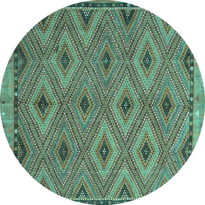 Round Machine Washable Oriental Turquoise Traditional Area Rugs, wshcon811turq