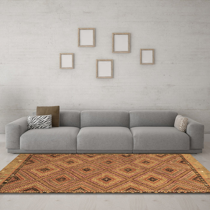 Machine Washable Oriental Brown Traditional Rug in a Living Room,, wshcon811brn