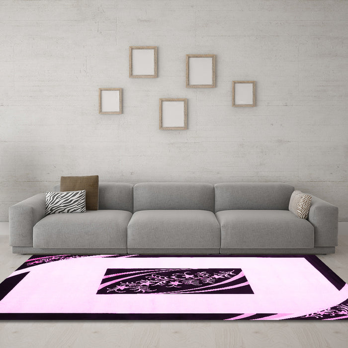 Machine Washable Abstract Pink Contemporary Rug in a Living Room, wshcon812pnk