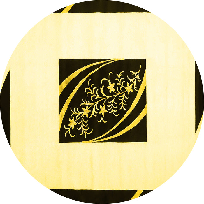 Round Machine Washable Abstract Yellow Contemporary Rug, wshcon812yw