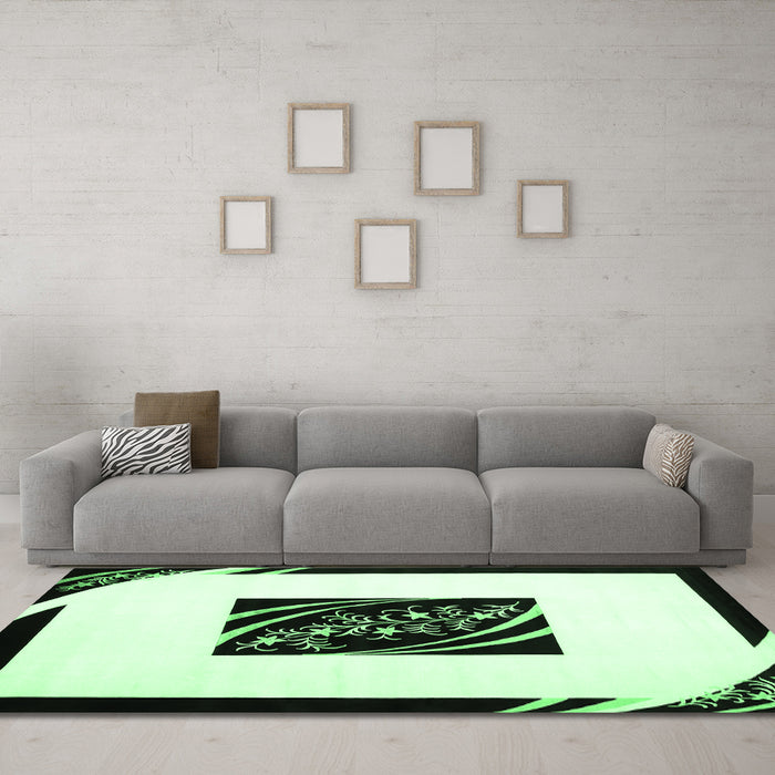 Machine Washable Abstract Emerald Green Contemporary Area Rugs in a Living Room,, wshcon812emgrn