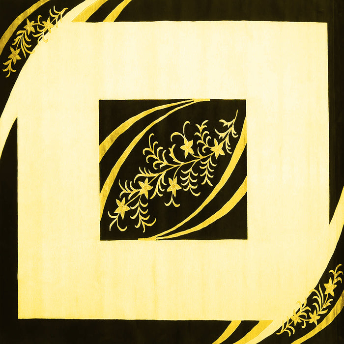 Square Machine Washable Abstract Yellow Contemporary Rug, wshcon812yw