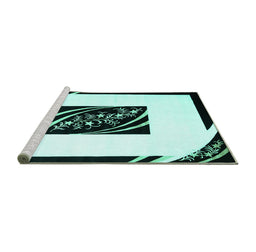 Sideview of Machine Washable Abstract Turquoise Contemporary Area Rugs, wshcon812turq
